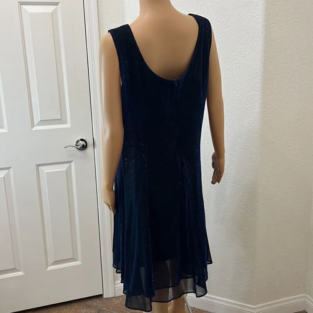 Dress Sz 16 Sheer Royal Blue Metallic Lined Scoop Neck Sleeveless Midi